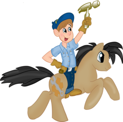 Size: 900x897 | Tagged: safe, artist:rayodragon, oc, oc:cogs fixmore, crossover, fix-it felix jr., humans riding ponies, riding, wreck-it ralph