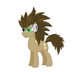 Size: 1920x1920 | Tagged: safe, artist:doktorwhooves, doctor whooves, time turner, earth pony, pony, g4, alternate hairstyle, crossover, dragon ball, dragon ball z, male, scouter, simple background, solo, stallion, super saiyan, transparent background