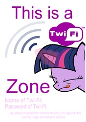 Size: 1032x1464 | Tagged: safe, artist:datbrass, artist:lightningdasher, twilight sparkle, pony, g4, :p, eyes closed, female, frown, glowing horn, horn, magic, magical unicorn access point, name pun, nose wrinkle, print, printable, pun, simple background, solo, tongue out, twi-fi, white background, wi-fi