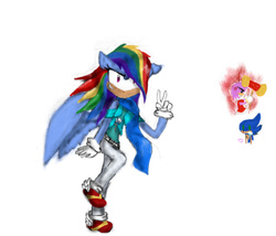 Size: 408x350 | Tagged: safe, artist:evabronyloveart, rainbow dash, anthro, plantigrade anthro, g4, amy rose, crossover, crossover shipping, female, interspecies, male, shipping, simple background, sonic the hedgehog, sonic the hedgehog (series), sonicdash, sonicified, straight, white background