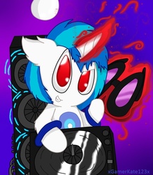 Size: 947x1079 | Tagged: safe, artist:xgamerkate123x, dj pon-3, vinyl scratch, chao, g4, crossover, female, magic, red eyes, solo, sonic the hedgehog (series), species swap, speedpaint available, telekinesis