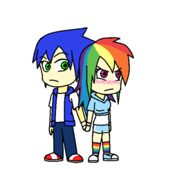 Size: 525x513 | Tagged: safe, artist:cartoonartist95, rainbow dash, human, g4, chibi, clothes, converse, crossover, crossover shipping, cute, female, humanized, interspecies, male, shipping, shoes, simple background, sonic the hedgehog, sonic the hedgehog (series), sonicdash, straight, white background