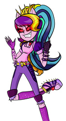 Size: 1681x3089 | Tagged: safe, artist:itsnotdaijoubu, oc, oc only, oc:accelerando, equestria girls, g4, my little pony equestria girls: rainbow rocks, bracelet, clothes, disguise, disguised siren, female, fingerless gloves, fusion, fusion:adagio dazzle, fusion:aria blaze, fusion:arisonagio, fusion:sonata dusk, gem, gloves, jewelry, red eyes, red eyes take warning, simple background, siren gem, solo, spiked wristband, the dazzlings, white background, wristband