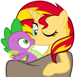 Size: 1470x1506 | Tagged: safe, artist:kuren247, artist:sulyo, edit, hundreds of users filter this tag, vector edit, spike, sunset shimmer, pony, unicorn, g4, blanket, duo, female, kiss on the lips, kissing, love, male, ship:sunsetspike, shipping, show accurate, straight, vector, wink