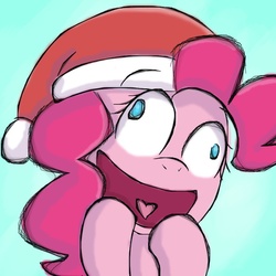 Size: 894x894 | Tagged: safe, artist:chanceyb, pinkie pie, earth pony, pony, g4, christmas, derp, female, hat, heart tongue, open mouth, open smile, osomatsu-san, santa hat, smiling, solo