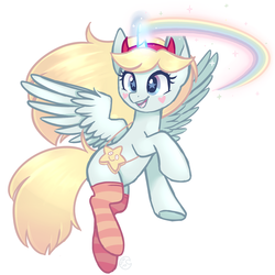 Size: 2200x2200 | Tagged: safe, artist:hawthornss, alicorn, pony, clothes, crossover, high res, magic, ponified, rainbow, socks, star butterfly, star vs the forces of evil, striped socks