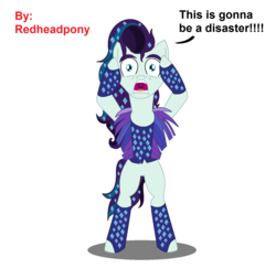 Size: 1550x1504 | Tagged: safe, artist:redheadpony, coloratura, earth pony, pony, g4, alternate clothes, bipedal, count tessiture, countess coloratura, looking at you, open mouth, rule 63, simple background, solo, tessiture, white background