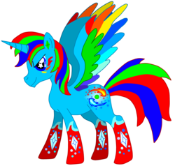 Size: 2131x2025 | Tagged: safe, artist:cryoflaredraco, oc, oc only, oc:cryoflare, alicorn, pony, alicorn oc, high res, rainbow power, rainbow power-ified, simple background, solo, transparent background