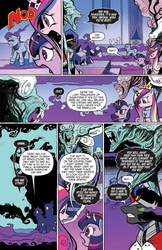 Size: 685x1054 | Tagged: safe, artist:andypriceart, idw, official comic, king sombra, princess cadance, rabia, shining armor, twilight sparkle, alicorn, pony, umbrum, unicorn, g4, siege of the crystal empire, spoiler:comic, spoiler:comic37, comic, female, horn, horn crystals, magic suppression, mare, petrification, sisters-in-law, speech bubble, twilight sparkle (alicorn)