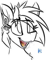 Size: 1280x1525 | Tagged: safe, artist:ralek, oc, oc only, oc:sapphire sights, pegasus, pony, bust, dialogue, drool, ear piercing, female, mare, maw, open mouth, piercing, simple background, sketch, smiling, solo, teeth, text, tongue out, uvula, white background
