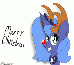 Size: 1024x900 | Tagged: safe, artist:xwoofyhoundx, princess luna, g4, animated, antlers, christmas, female, merry christmas, red nose, reindeer antlers, rudolph the red nosed reindeer, s1 luna, simple background, smiling, solo, white background