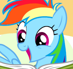 Size: 397x377 | Tagged: safe, screencap, rainbow dash, pony, g4, read it and weep, animated, cute, dashabetes, female, gif, smiling
