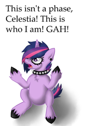 Size: 841x1245 | Tagged: safe, artist:zeldacourage, twilight sparkle, g4, choker, collar, eyeliner, female, goth, gothic, hooves, it's a phase, it's not a phase, rebellious teen, solo, spiked choker, unshorn fetlocks