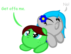 Size: 1024x787 | Tagged: safe, artist:goodheartfluttershy, artist:supermlpfan, artist:tess, oc, oc only, oc:green jay, oc:pencil blue, lying on top of someone, simple background, transparent background