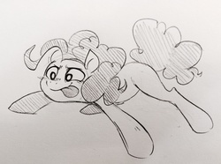 Size: 1280x950 | Tagged: safe, artist:glacierclear, pinkie pie, g4, eyes on the prize, female, monochrome, sketch, solo, tongue out, traditional art