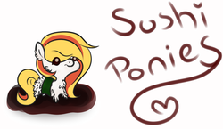 Size: 842x489 | Tagged: safe, artist:ambercatlucky2, oc, oc only, oc:ginger, food pony, original species, food, sushi, sushi pony