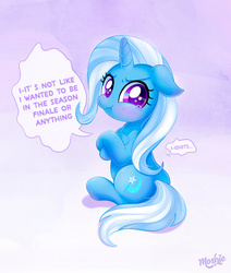 Size: 2255x2660 | Tagged: safe, artist:imoshie, trixie, pony, unicorn, g4, baka, crossed arms, crying, cute, dialogue, diatrixes, female, high res, hilarious in hindsight, jerkass woobie, looking at you, mare, sitting, solo, tsundere, tsunderixie, woobie