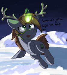 Size: 1879x2110 | Tagged: safe, artist:neuro, oc, oc only, oc:littlepip, pony, unicorn, fallout equestria, antlers, bridle, cute, fanfic, fanfic art, female, glowing horn, harness bridle, horn, lightbringer, mare, pipabetes, rudolph the red nosed reindeer, snow, solo, tack