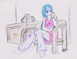 Size: 2695x2079 | Tagged: safe, artist:elgatosabio, sonata dusk, equestria girls, g4, barefoot, feet, female, high res, sitting, solo, traditional art