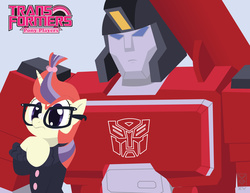 Size: 3300x2550 | Tagged: safe, artist:inspectornills, moondancer, g4, crossover, high res, kiss players, perceptor, transformers