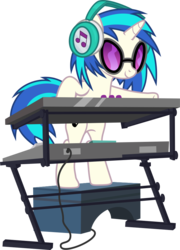 Size: 673x934 | Tagged: safe, artist:punzil504, dj pon-3, vinyl scratch, pony, unicorn, g4, bipedal, female, hooves, horn, mare, mixing console, simple background, smiling, solo, sunglasses, transparent background, vector, vinyl's glasses