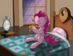 Size: 7424x5632 | Tagged: safe, artist:kwendynew, pinkie pie, g4, absurd resolution, bed, cream, eating, female, food, pancakes, solo