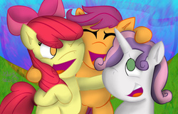 Size: 1024x657 | Tagged: safe, artist:ndogmario, apple bloom, scootaloo, sweetie belle, g4, cutie mark crusaders