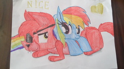 Size: 4160x2336 | Tagged: safe, artist:angelheart199, rainbow dash, fox, g4, filly, five nights at freddy's, foxy, traditional art, younger