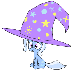 Size: 289x284 | Tagged: safe, artist:wafflecakes, trixie, pony, unicorn, g4, female, giant hat, hat, mare, simple background, solo