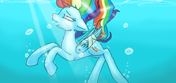 Size: 1006x477 | Tagged: safe, artist:161141, rainbow dash, pegasus, pony, g4, air bubble, asphyxiation, bandage, bubble, drowning, female, imminent death, solo, underwater