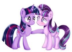 Size: 1786x1276 | Tagged: safe, artist:vixelzf, starlight glimmer, twilight sparkle, alicorn, pony, g4, female, lesbian, mare, ship:twistarlight, shipping, simple background, smiling, teacher and student, transparent background, twilight sparkle (alicorn)