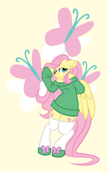 Size: 1982x3155 | Tagged: safe, artist:alexdealey, fluttershy, anthro, semi-anthro, unguligrade anthro, g4, arm hooves, clothes, female, horseshoes, panties, shoes, socks, solo, sweater, sweatershy, underwear, white underwear