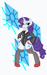 Size: 1982x3155 | Tagged: safe, artist:alexdealey, rarity, anthro, semi-anthro, unguligrade anthro, g4, arm hooves, clothes, female, hoof polish, leotard, pinstripes, shoes, solo, stockings