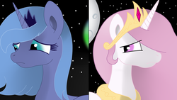 Size: 1280x720 | Tagged: safe, artist:willysalas, princess celestia, princess luna, g4, s1 luna, sad