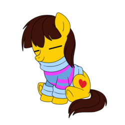 Size: 800x800 | Tagged: safe, artist:perfectpinkwater, edit, pony, ambiguous gender, frisk, ponified, solo, undertale
