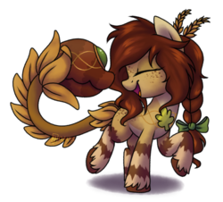 Size: 1114x1005 | Tagged: safe, artist:spacechickennerd, oc, oc only, oc:herfst and harvest, original species, plant pony, augmented tail, happy, solo, tailmouth