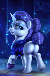 Size: 800x1200 | Tagged: safe, artist:assasinmonkey, rarity, pony, unicorn, g4, the cutie re-mark, alternate hairstyle, alternate timeline, butt, clothes, female, frown, lidded eyes, looking back, mare, night maid rarity, night maid rearity, nightmare takeover timeline, plot, raised hoof, raised leg, rearity, serious, shiny, short tail, solo, sparkles, underhoof