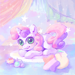 Size: 1000x1000 | Tagged: safe, artist:hanada, sweetie belle, g4, cute, diasweetes, female, perfume, pixiv, solo