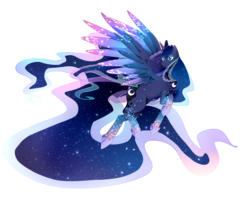 Size: 3000x2500 | Tagged: safe, artist:tsuukiusa, princess luna, g4, female, flying, high res, rainbow power, rainbow power-ified, simple background, solo, transparent background