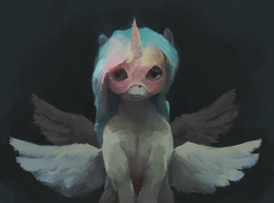 Size: 2028x1500 | Tagged: safe, artist:sharpieboss, princess celestia, semi-anthro, g4, female, mask, solo, spread wings