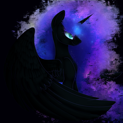 Size: 2092x2092 | Tagged: safe, artist:violatoxic, nightmare moon, g4, female, high res, smiling, solo, spread wings