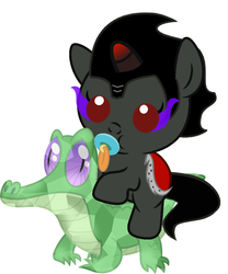 Size: 846x1017 | Tagged: safe, artist:red4567, gummy, king sombra, pony, g4, baby, baby pony, colt, colt sombra, crystallized, cute, male, pacifier, ponies riding gators, recolor, riding, sombra riding gummy, sombradorable, weapons-grade cute