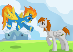 Size: 1738x1240 | Tagged: safe, artist:hirfael9, spitfire, oc, oc:echo, g4, wonderbolts, wonderbolts uniform