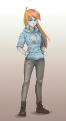 Size: 1738x3185 | Tagged: safe, artist:mrs1989, rainbow dash, human, g4, clothes, female, headphones, hoodie, humanized, pony coloring, solo