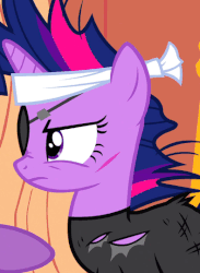 Size: 395x540 | Tagged: safe, screencap, twilight sparkle, pony, g4, it's about time, animated, cut, eyepatch, female, future twilight, scrunchy face