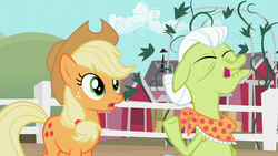 Size: 1366x768 | Tagged: safe, screencap, applejack, granny smith, family appreciation day, g4, face