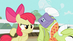 Size: 1366x768 | Tagged: safe, screencap, apple bloom, granny smith, earth pony, pony, family appreciation day, g4, out of context, spanking