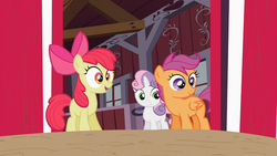 Size: 1366x768 | Tagged: safe, screencap, apple bloom, scootaloo, sweetie belle, family appreciation day, g4, cutie mark crusaders