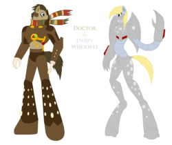 Size: 2511x2113 | Tagged: safe, artist:pyrus-leonidas, derpy hooves, doctor whooves, time turner, cyborg, kaiju, pony, g4, clothes, drill, high res, kaijufied, male, scarf, stallion