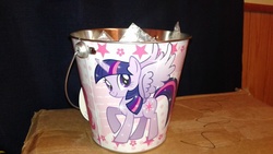 Size: 960x540 | Tagged: safe, twilight sparkle, alicorn, pony, g4, bucket, female, irl, mare, merchandise, photo, twilight sparkle (alicorn)